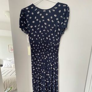 Wilfred long navy and floral dress with high slit